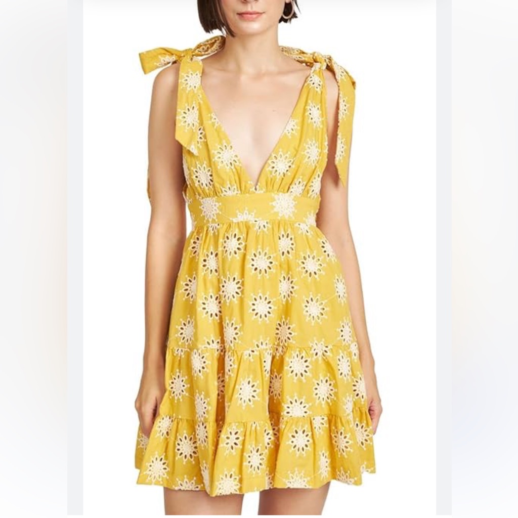 En Saison Yellow Brooke Floral Eyelet Embroidered Dress Size Medium